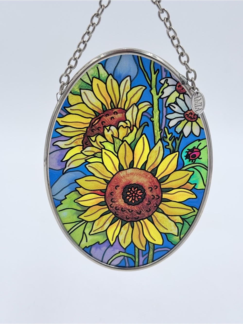 AMIA Hand Painted Ladybug & Sun Flowers Suncatcher With Chain